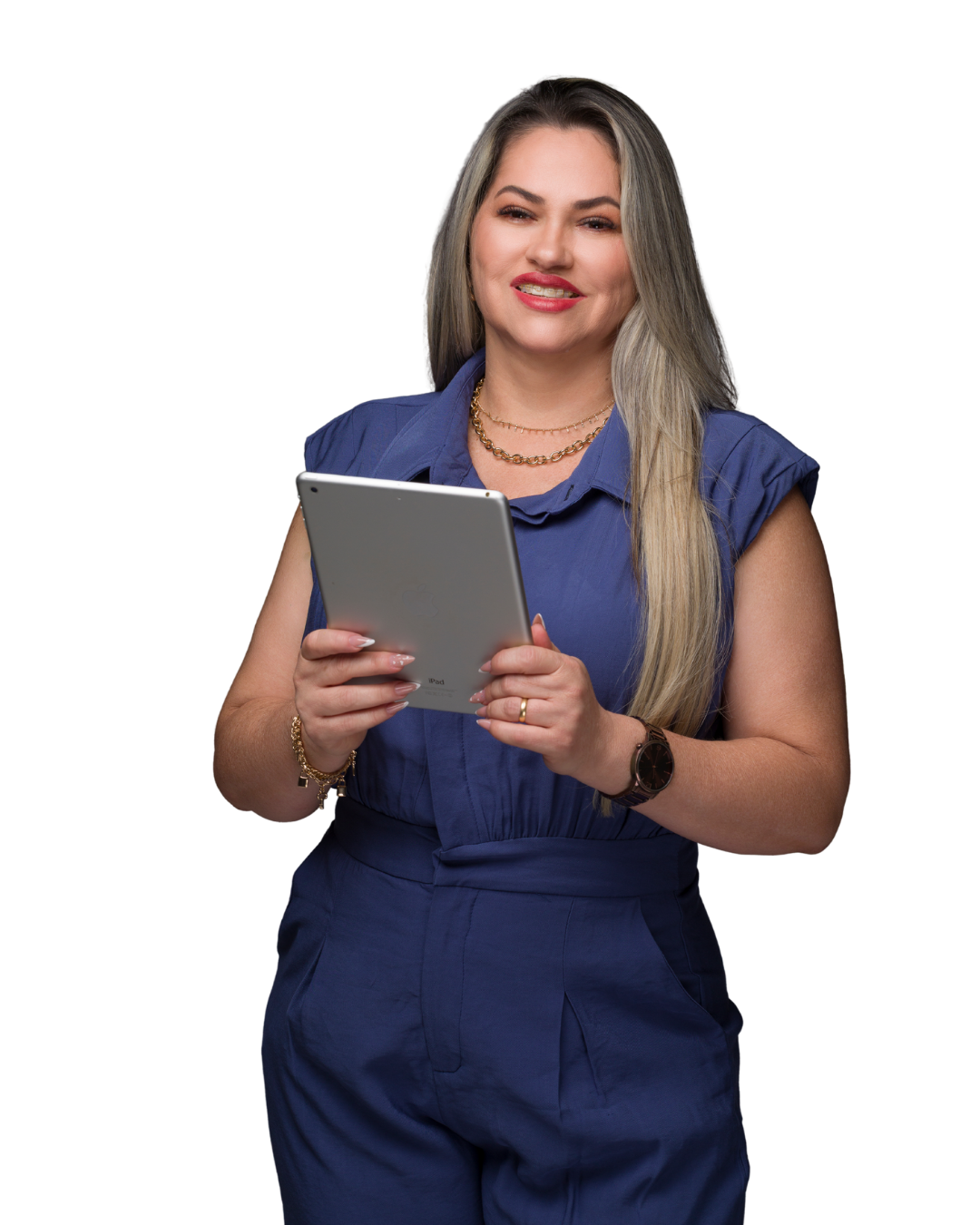 Dra. Jucimeire segurando tablet